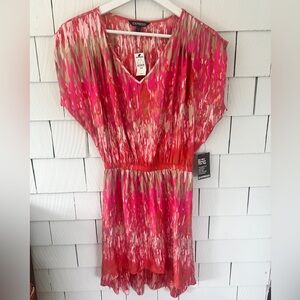 Express Women's Short Sleeve High-Low Watercolor Patterned Dress- Medium